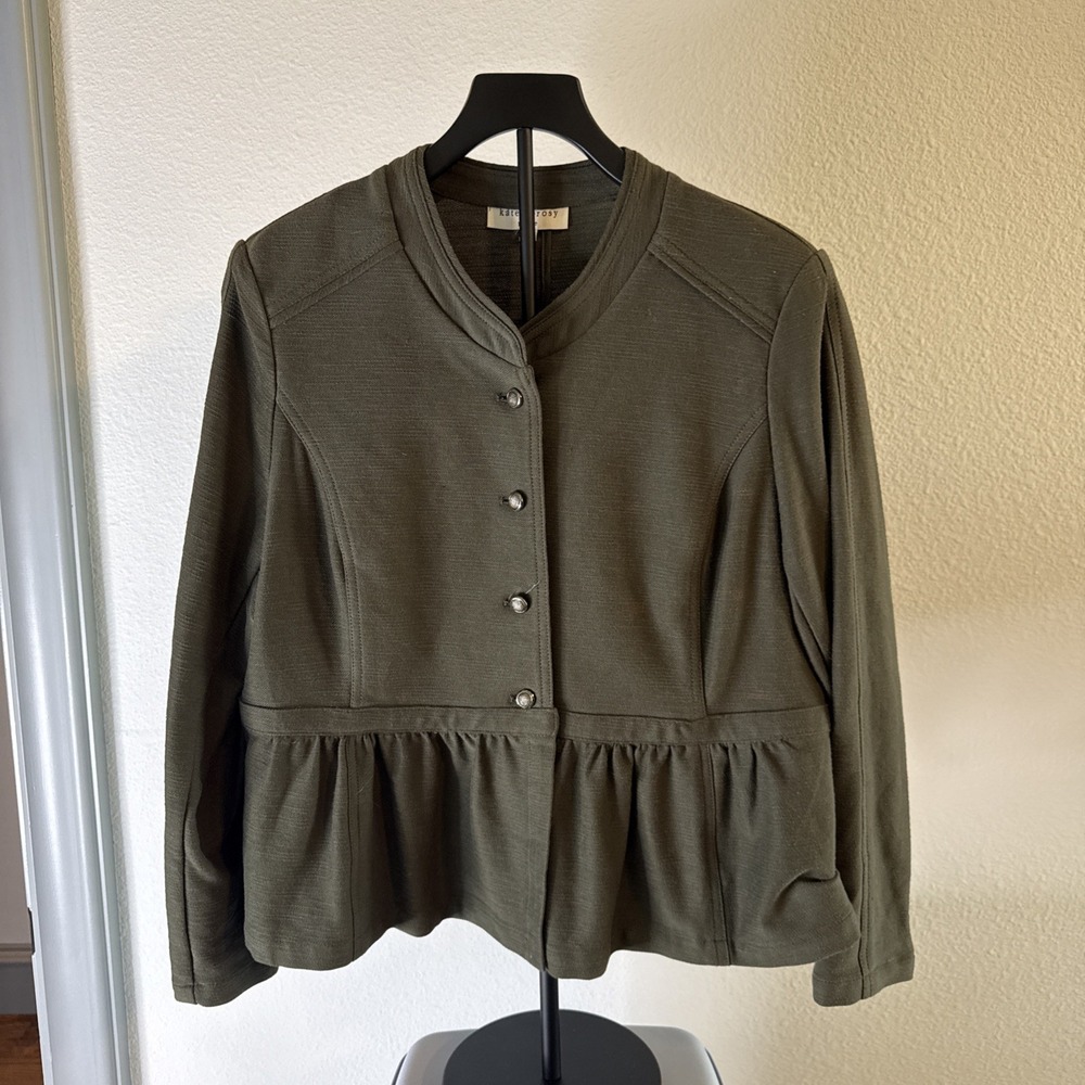 Kate Rosy Women's Green Solid Collared Button Jacket Size Petite XL